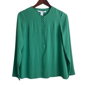 Diane Von Furstenberg Women Silk‎ Button Top 6 Green ParisianQuiet Luxury Blouse